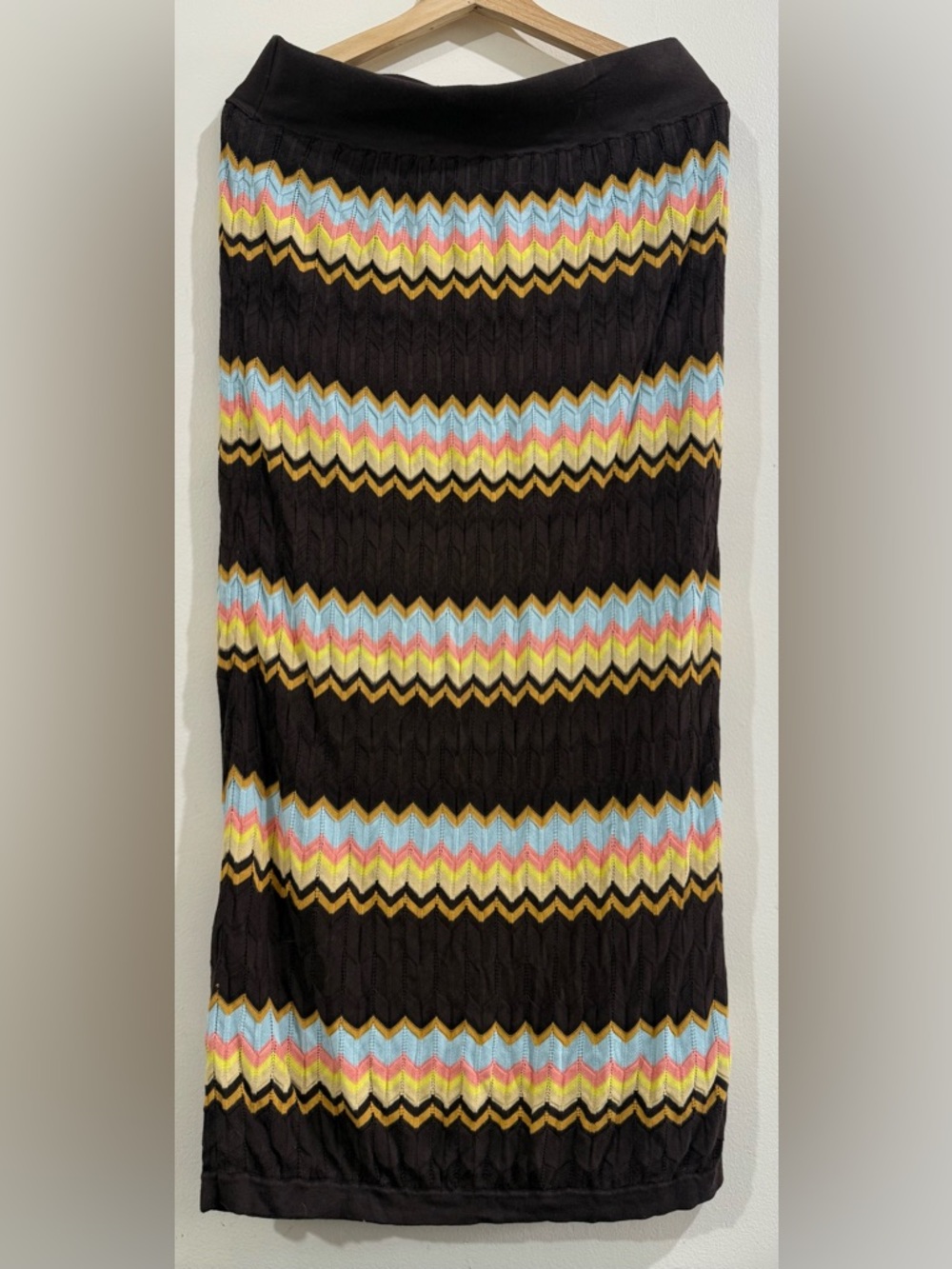 Missoni Black Maxi Skirt with Pastel Chevron Stripes